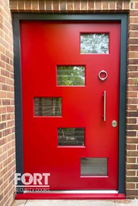 00002-ruby-red-single-FS-Security-Door-with-door-knocker-and-glass-fsdoors-co-uk