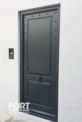 00036-Black-FS-Security-Door-with-rivets-and-a-finger-print-scanner-fsdoors-co-uk