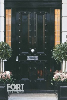 00039-Modern-BLACK-front-FS-Security-door-with-rivets-and-side-glass-panels-fsdoors-co-uk