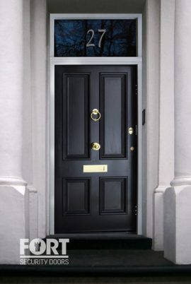 00042-Single-Black-Victorian-4-panel-FS-Security-Door-With-Glass-Square-Transom-fsdoors-co-uk